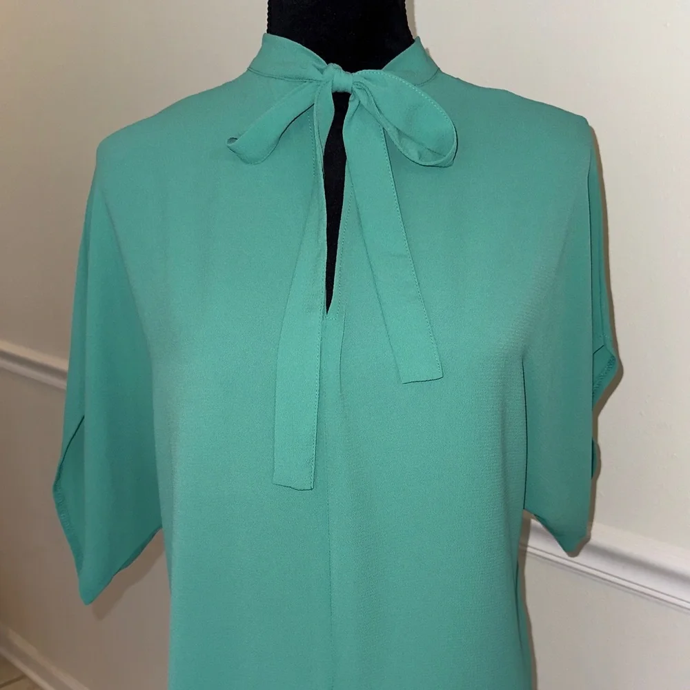 Mint Green Tie-Neck Blouse – Flowy & Chic - Picture 4 of 7